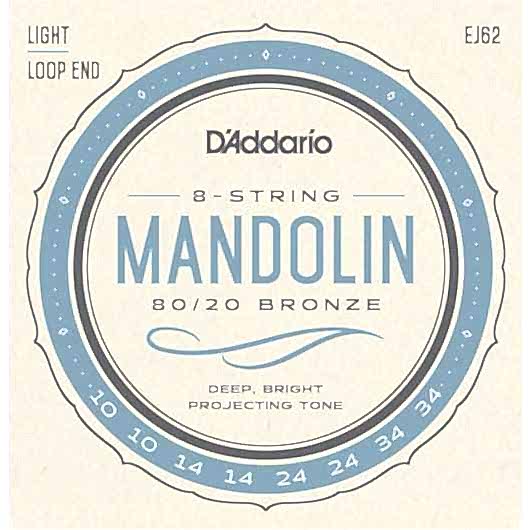 D'Addario EJ62 80/20 Bronze Mandolin Strings, Light Takım Tel - Mandolin Teli 10-34