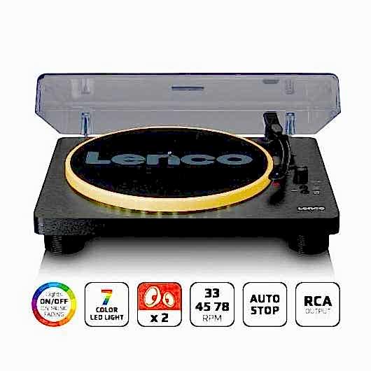 Lenco LS-50 Led Siyah Hoparlörlü USBli MP3e Kayıt Özellikli Led Işıklı Pikap Plak Çalar